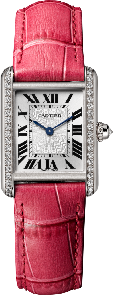 Tank Louis Cartier watchSmall model, hand-wound mechanical movement, white gold, diamonds, leather