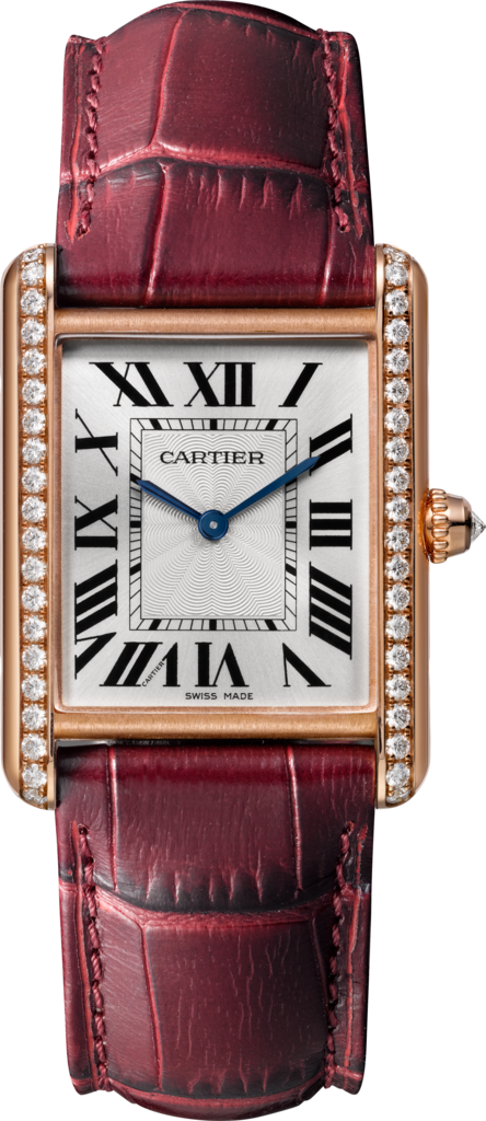 Tank Louis Cartier腕表大号表款，手动上链机械机芯，玫瑰金，钻石，皮表带