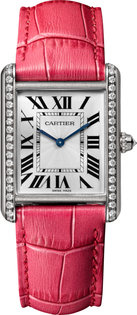 Tank Louis Cartier watchLarge model, hand-wound mechanical movement, white gold, diamonds, leather