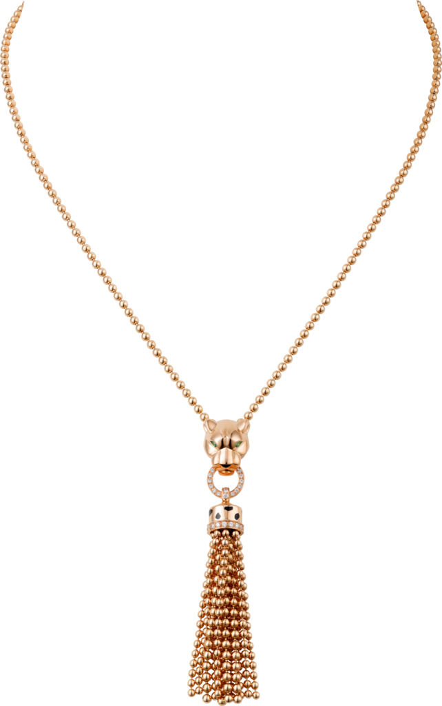 Panthère de Cartier卡地亚猎豹项链玫瑰金，沙弗莱石榴石，缟玛瑙，黑漆，钻石。