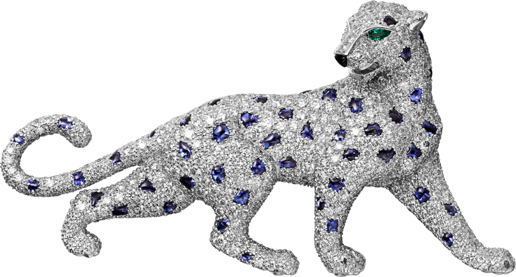 Panthère de Cartier卡地亚猎豹系列胸针白金，蓝宝石，祖母绿，缟玛瑙，钻石