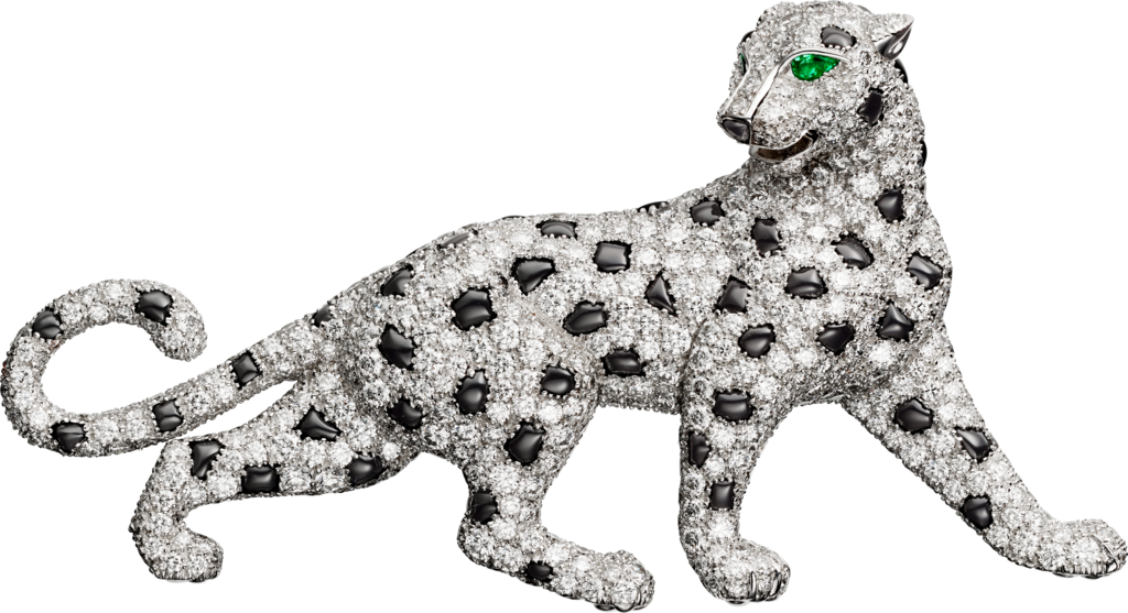 Panthère de Cartier卡地亚猎豹系列胸针白金，祖母绿，缟玛瑙，钻石