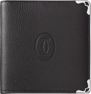 Must de Cartier 6信用卡短夹 黑色小牛皮，精钢装饰