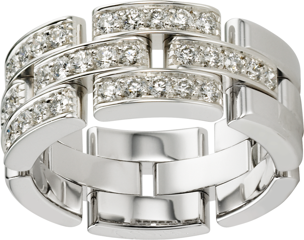 Maillon Panthère三排戒指，半铺镶钻石白金，钻石