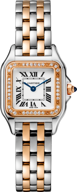 Panthère de Cartier watch Small model, quartz movement, rose gold, steel, diamonds