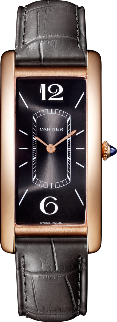Tank Cintrée watchLarge model, hand-wound mechanical movement, rose gold, leather