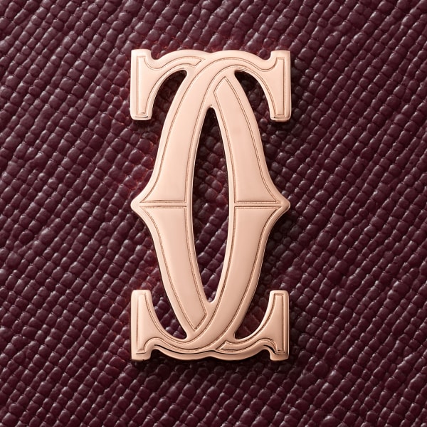 Simple card holder, C de Cartier Grape textured calfskin, rose golden finish
