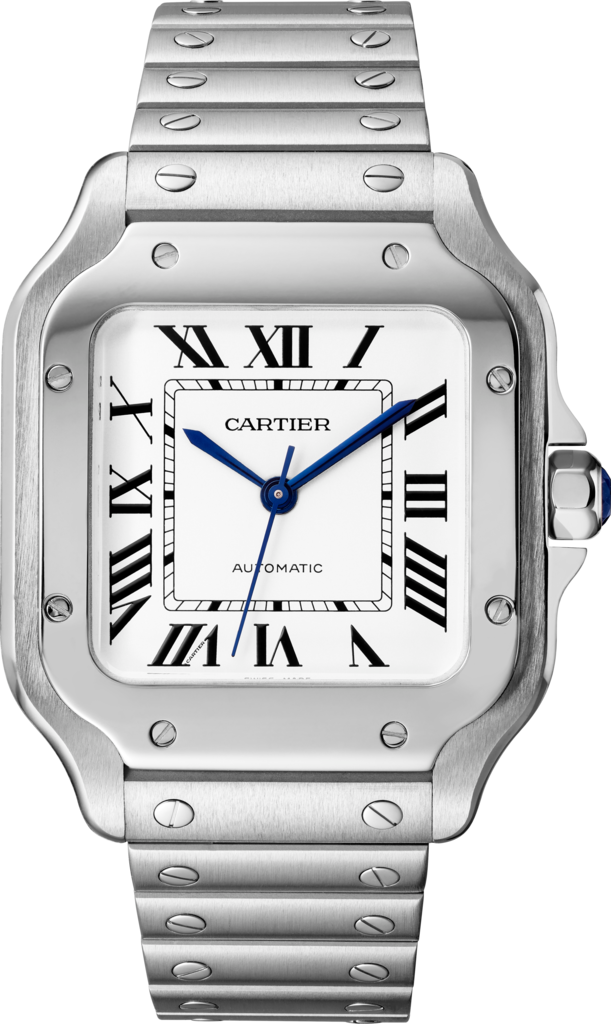 Santos de Cartier腕表中号表款，自动机芯，精钢，可替换式金属表链与皮表带