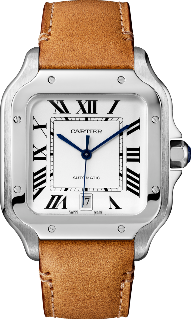 Santos de Cartier腕表大号表款，自动机芯，精钢，可替换式金属表链与皮表带