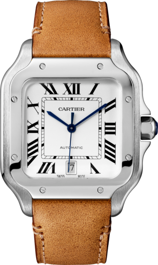 Santos de Cartier watch Large model, automatic movement, steel, interchangeable metal and leather bracelets