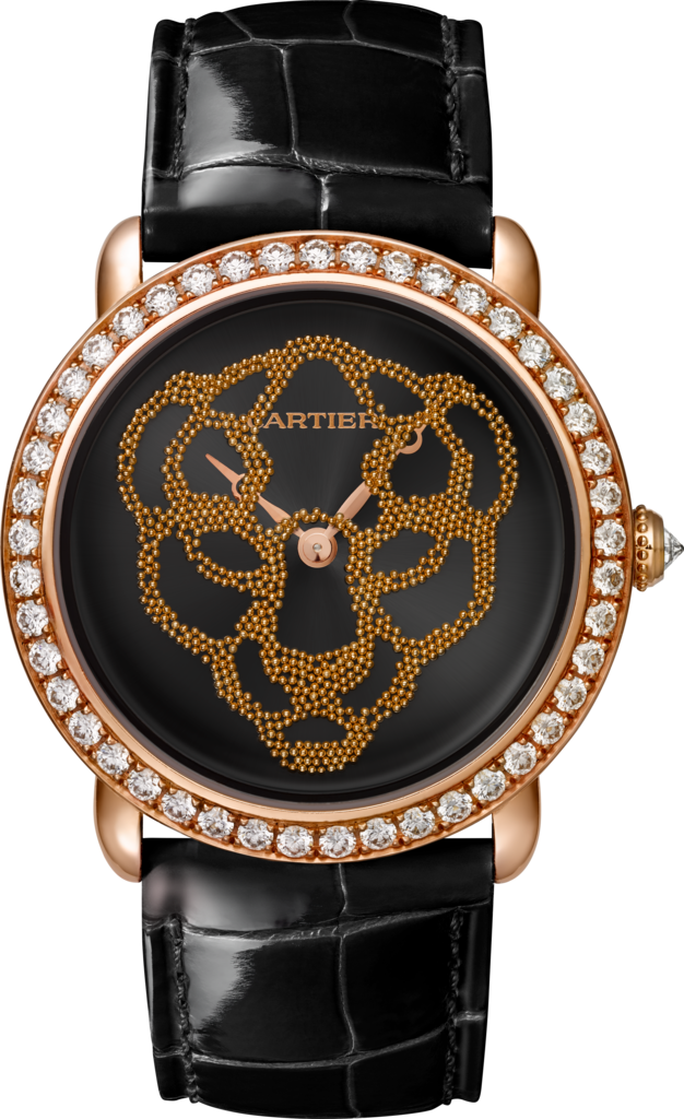 Révélation d'une Panthère watch37mm, hand-wound mechanical movement, rose gold, diamonds, rose gold beads