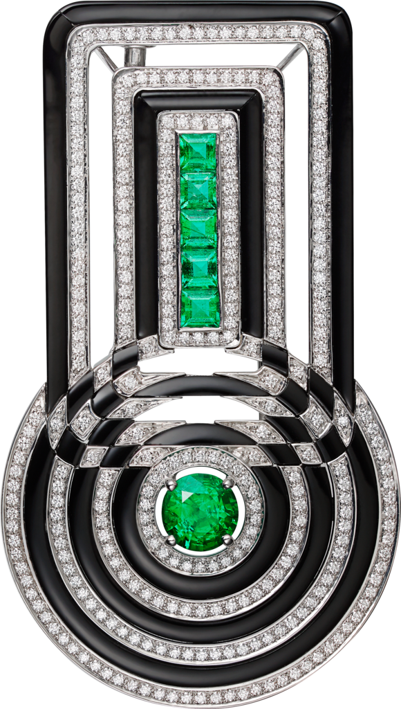 BroochWhite gold, onyx, emerald, diamonds