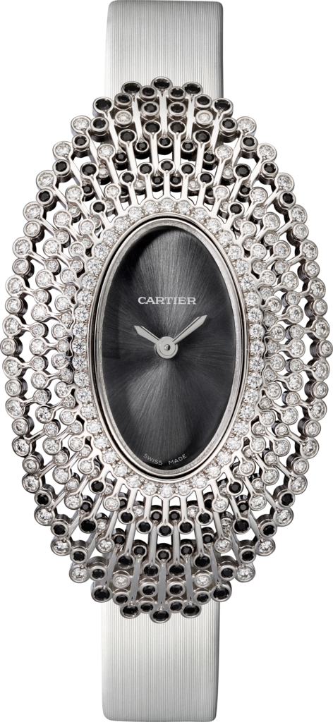 Cartier Libre腕表大号表款，石英机芯，18K白金，钻石，黑色尖晶石