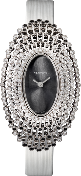 Cartier Libre腕表 大号表款，石英机芯，18K白金，钻石，黑色尖晶石