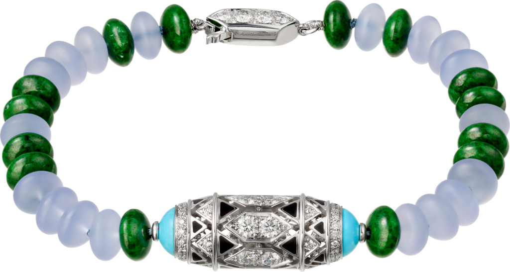 高级珠宝手镯白金，玉髓，矽卡岩，绿松石，黑漆，凸圆形祖母绿，钻石