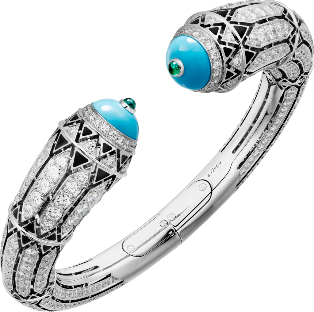 High Jewellery braceletWhite gold, turquoise, emerald cabochons, black lacquer, diamonds