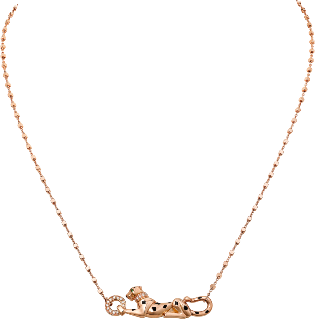 Panthère de Cartier卡地亚猎豹项链玫瑰金，沙弗莱石榴石，钻石