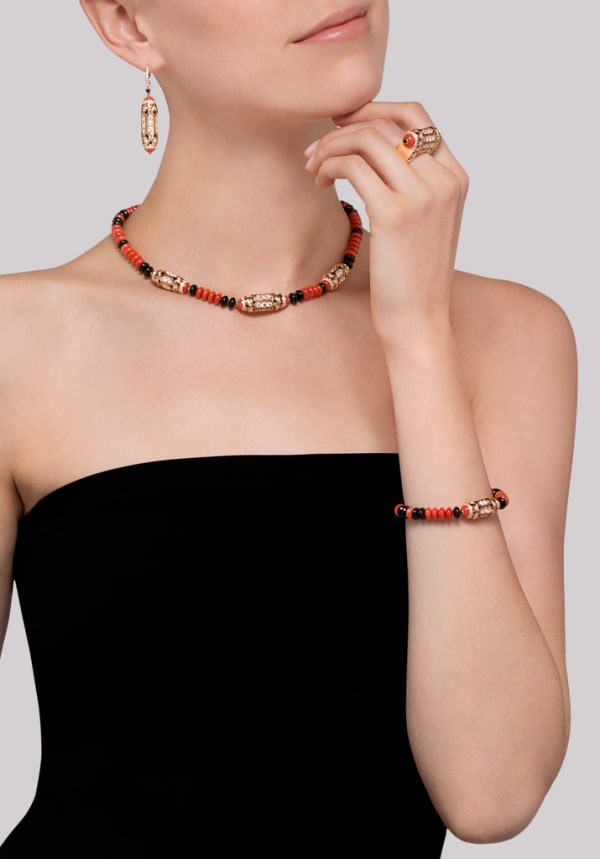 High Jewellery necklace Rose gold, coral, onyx, black lacquer, diamonds