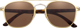 C de Cartier太阳眼镜 金色和黑色板材，哑光镀金饰面镜框，抛光镀钯饰面鼻梁架，棕色镜片。