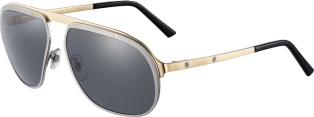 Santos de Cartier sunglasses Brushed ruthenium and champagne golden-finish metal, grey polarised lenses.