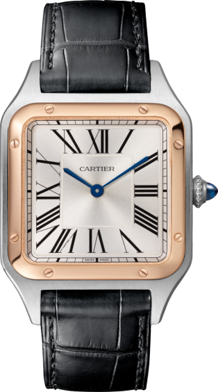 Santos-Dumont watch Large model, quartz movement, rose gold, steel, leather