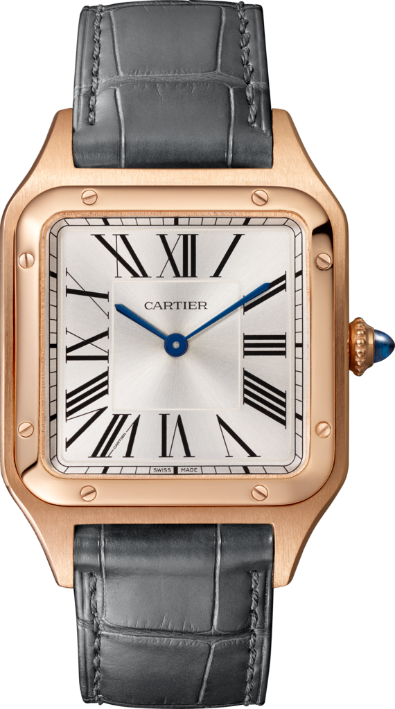 Santos-Dumont watchLarge model, quartz movement, rose gold, leather