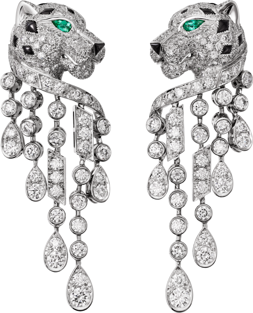 Panthère de Cartier耳环白金，祖母绿，缟玛瑙，钻石