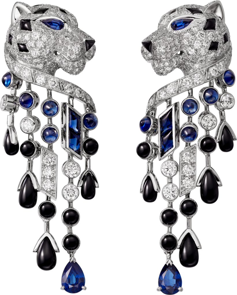 Panthère de Cartier耳环白金，蓝宝石，缟玛瑙，钻石