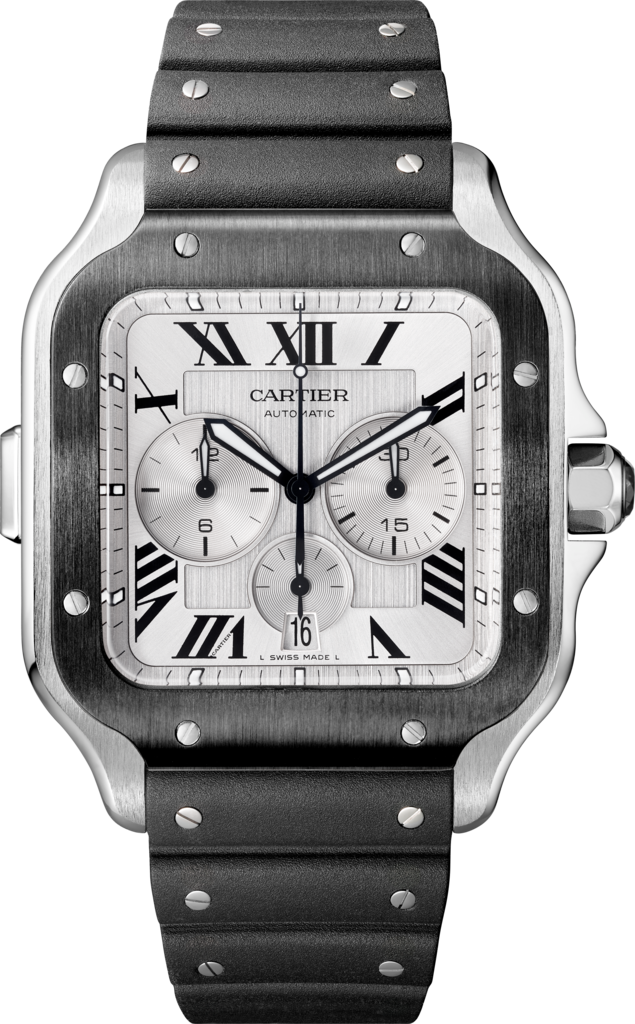 Santos de Cartier Chronograph watchExtra-large model, automatic movement, steel, ADLC, interchangeable rubber and leather bracelets