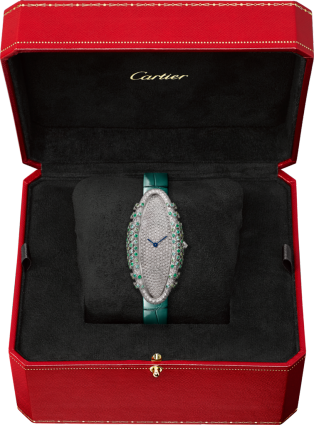 Cartier Libre腕表 中号表款，手动上链机械机芯，18K白金，钻石，祖母绿，帕拉伊巴碧玺