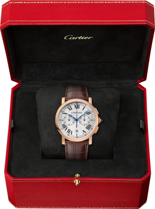 Rotonde de Cartier Chronograph watch 40mm, automatic movement, rose gold, leather