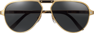 Santos de Cartier太阳眼镜 黑漆镜腿和鼻梁架，香槟色镀金饰面金属材质，灰色偏光镜片
