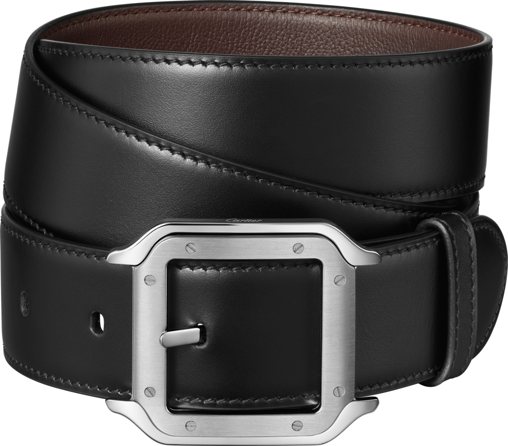 Belt, Santos de CartierBlack cowhide, palladium-finish buckle