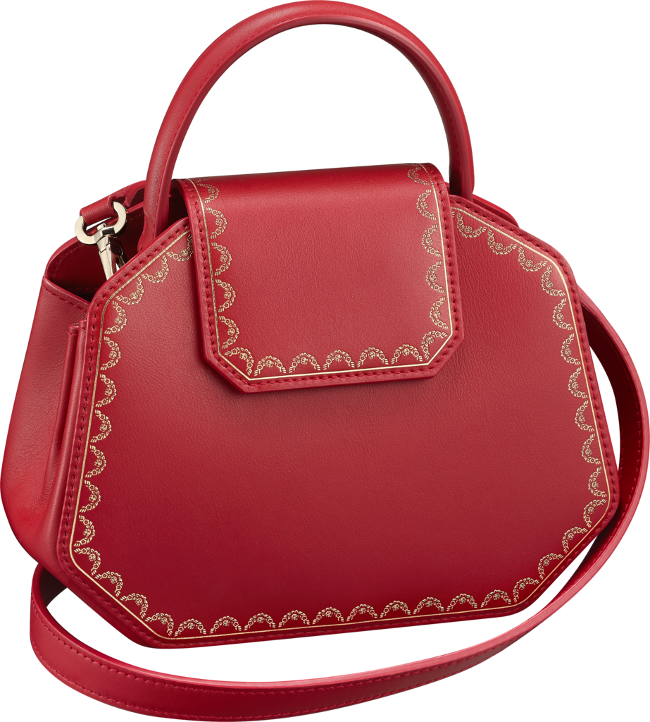 Guirlande de Cartier迷你手袋，带顶部提手红色小牛皮，镀金装饰