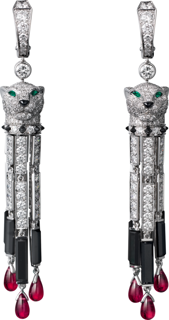 Panthère de Cartier earringsWhite gold, ruby, emeralds, onyx, diamonds