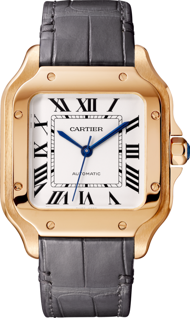 Santos de Cartier腕表中号表款，自动机芯，18K玫瑰金，两条可替换式皮表带