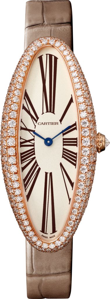 Baignoire Allongée watchMedium model, hand-wound mechanical movement, rose gold, diamonds