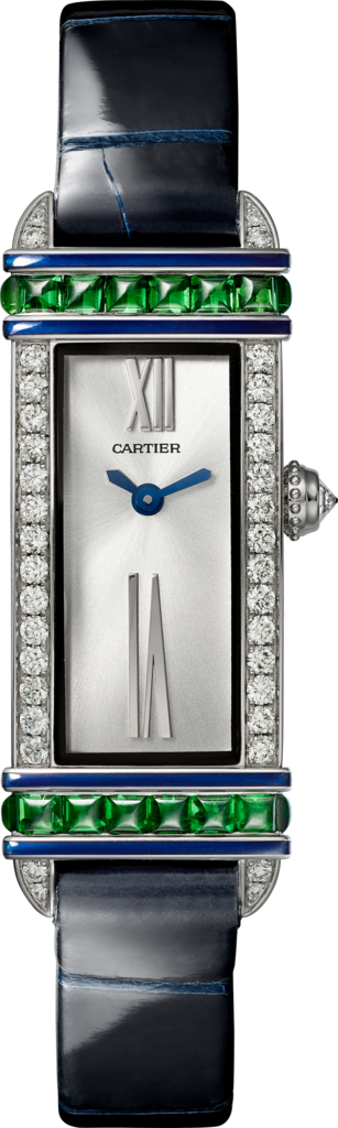 Cartier Libre腕表 中号表款，石英机芯，18K白金，钻石，沙弗莱石