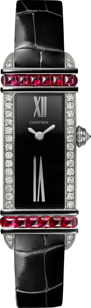 Cartier Libre腕表 中号表款，石英机芯，18K白金，钻石，红宝石