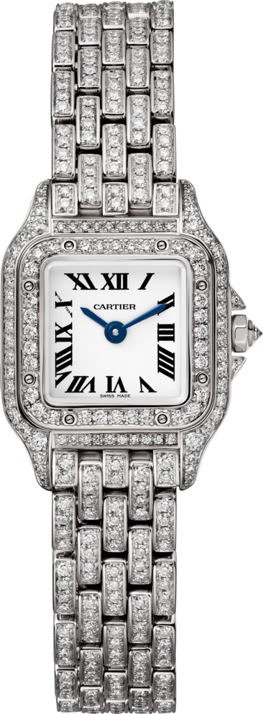 Panthère de Cartier腕表Mini表款，石英机芯，18K白金，钻石
