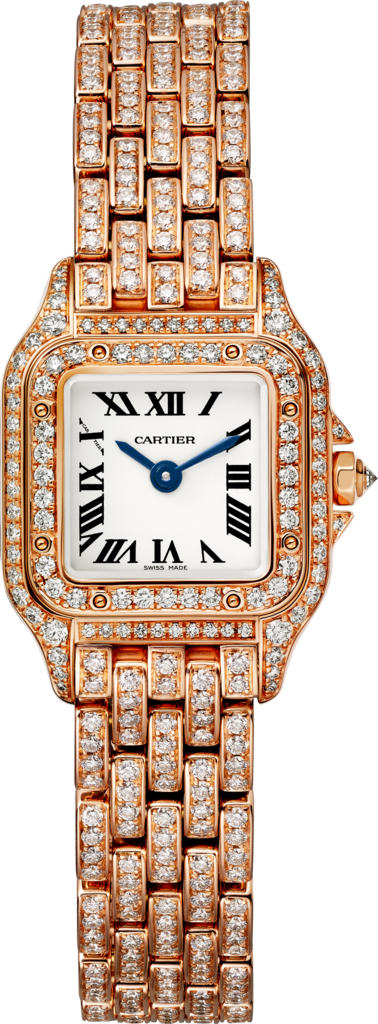 Panthère de Cartier腕表Mini表款，石英机芯，18K玫瑰金，钻石