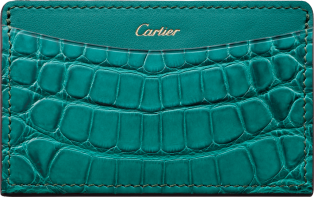 C de Cartier Small Leather Goods, card holder Blue-green tourmaline-coloured alligator skin and calfskin, golden finish