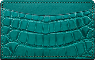 C de Cartier系列小皮具，卡片夹 蓝绿碧玺色鳄鱼皮与小牛皮，镀金装饰