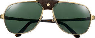 Santos de Cartier太阳眼镜 抛光香槟色镀金饰面金属材质，绿色偏光镜片