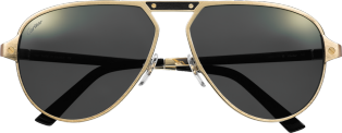Santos de Cartier太阳眼镜 拉丝香槟色镀金饰面金属材质，金色闪光灰色偏光镜片