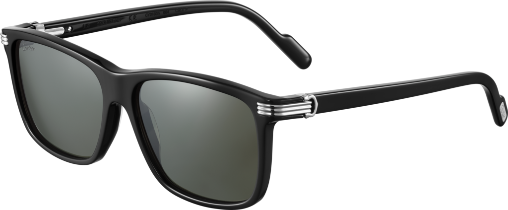 Première de Cartier太阳眼镜黑色板材，抛光镀铂饰面金属材质，灰色偏光镜片