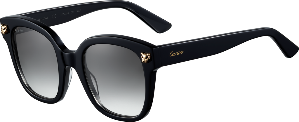 Panthère de Cartier太阳眼镜黑色板材，香槟色镀金饰面金属材质，渐变灰色镜片