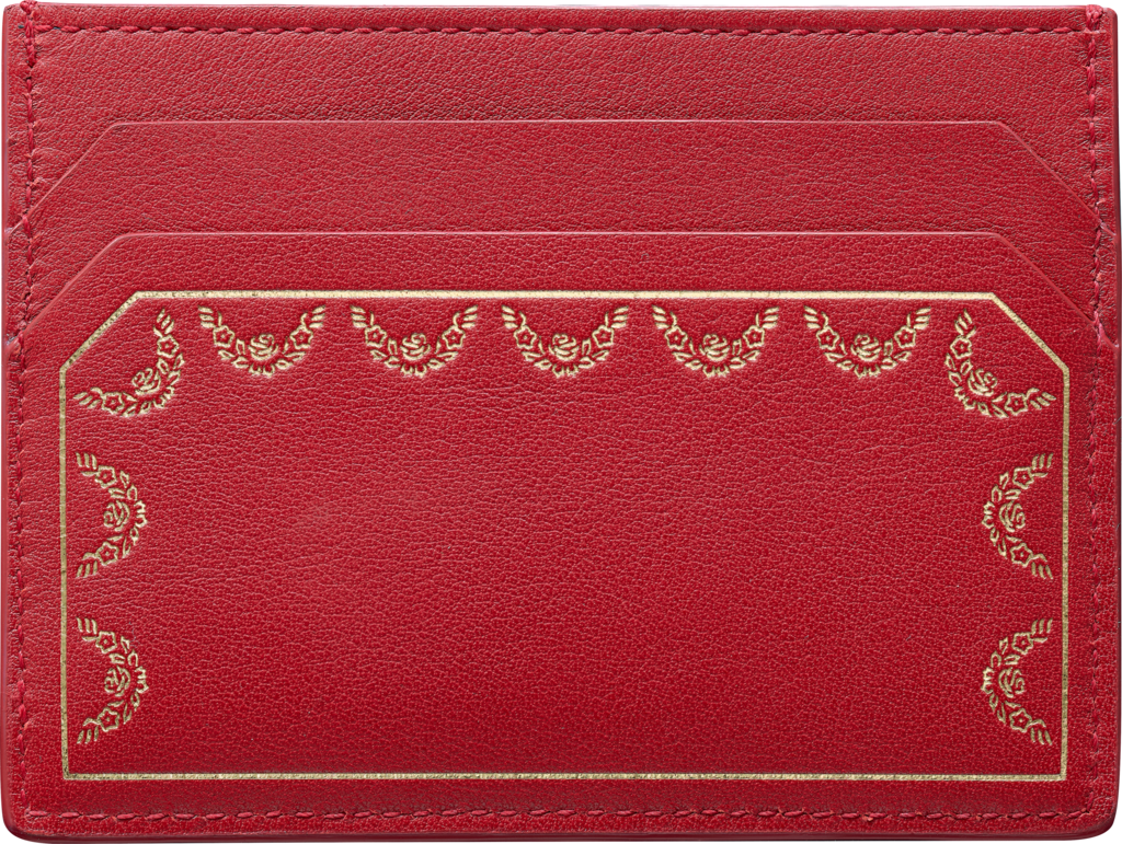Guirlande de Cartier单卡片夹红色小牛皮，镀金装饰