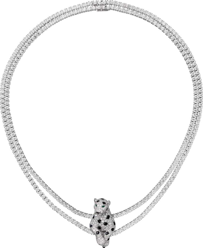Panthère de Cartier项链白金，祖母绿，缟玛瑙，钻石