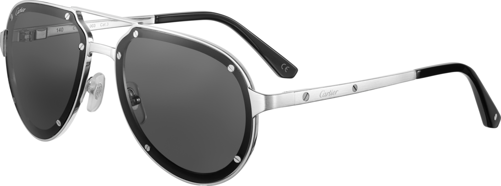 Santos de Cartier太阳眼镜抛光拉丝镀铂饰面金属材质，灰色镜片